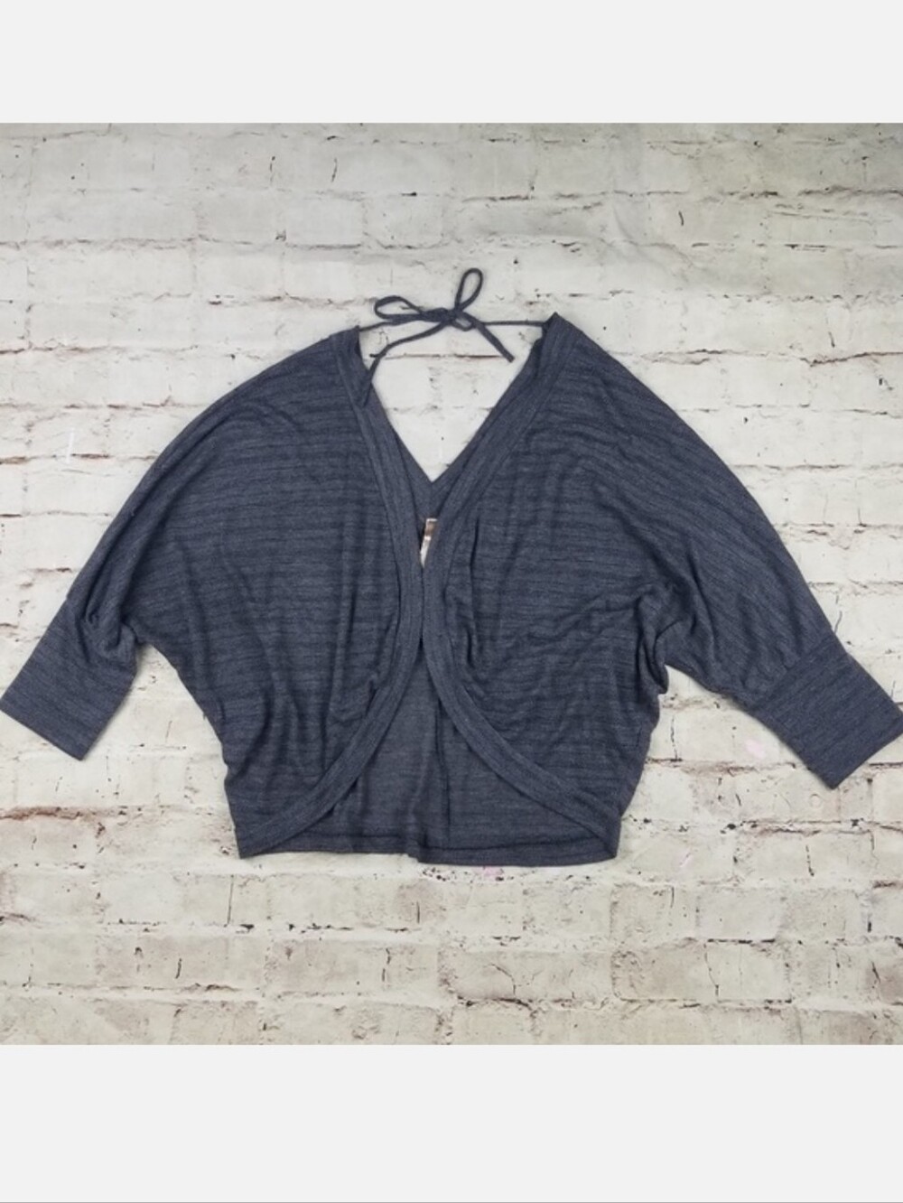 Lani Charcoal Gray Cardigan Open Front Cropped Knit Preppy Boho Casual Lounge M